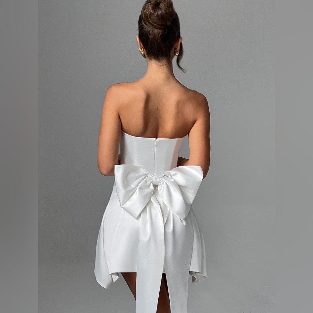 Strapless White Mini Dress with Signature Back Bow